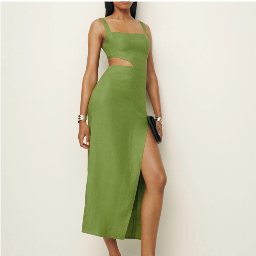 NWT Green Reformation Satori Linen Dress in Size 2